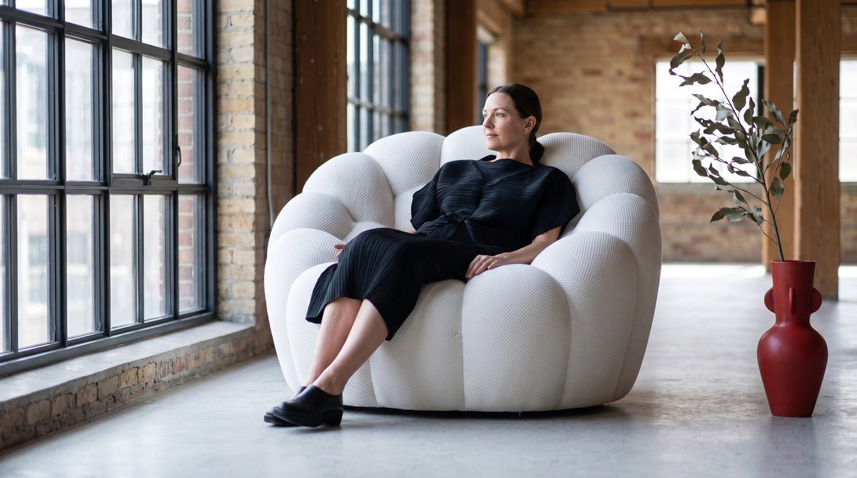 White Bubble lounge chair in a living room