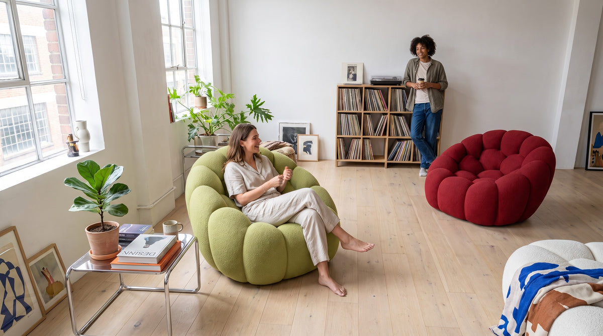 Red and Pistachio Bubble lounge chairs in an interior