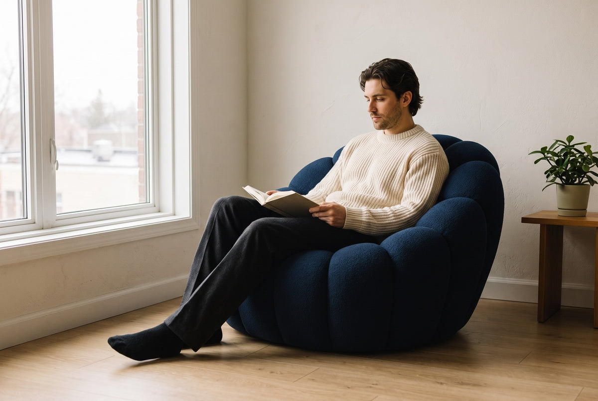 Midnight Blue Bubble lounge chair — reading at home